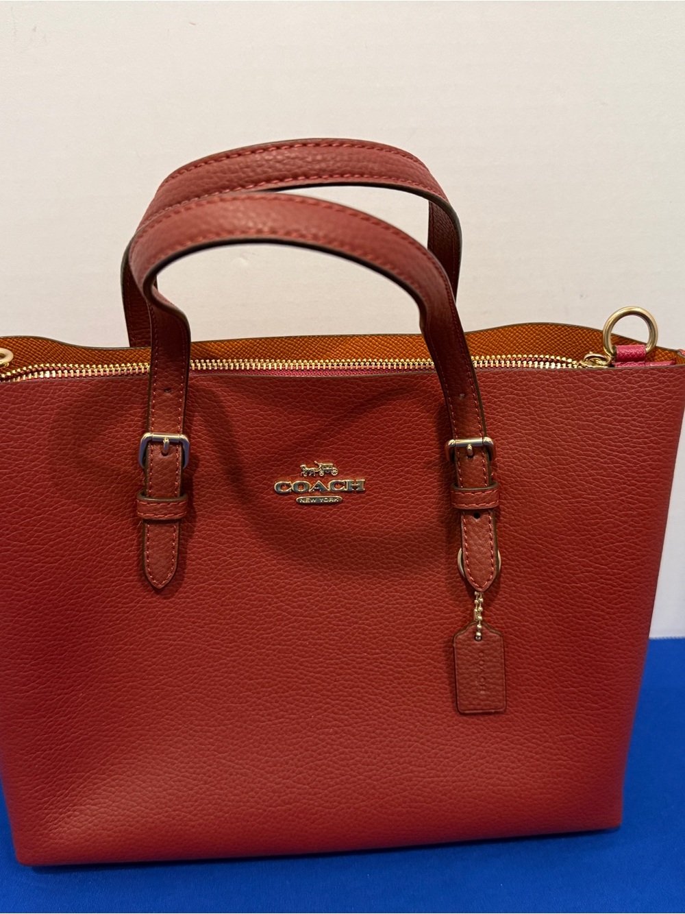 Coach Brick Red Leather Satchel with Gold Hardware